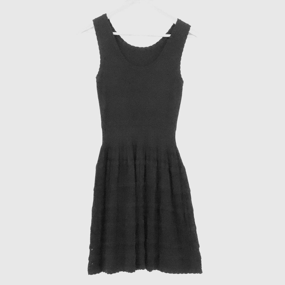 Ribbed Knit Skater Dress Size S Black Sleeveless Tiered Minimalist Party LBD